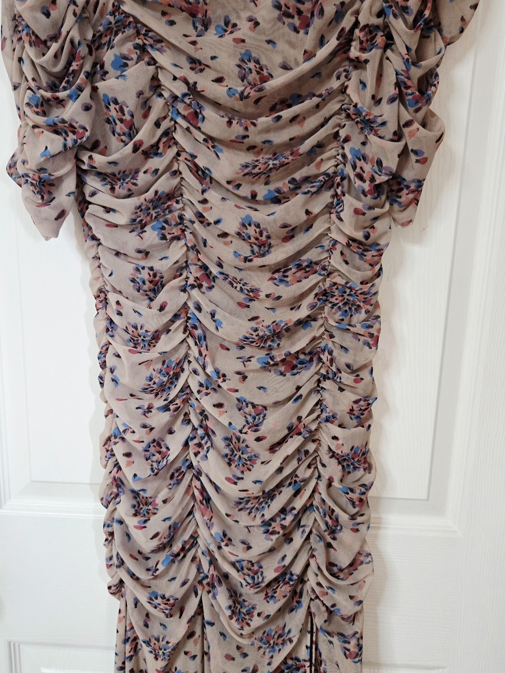 Free People Beige Mesh Dress with Blue & Pink Floral Print